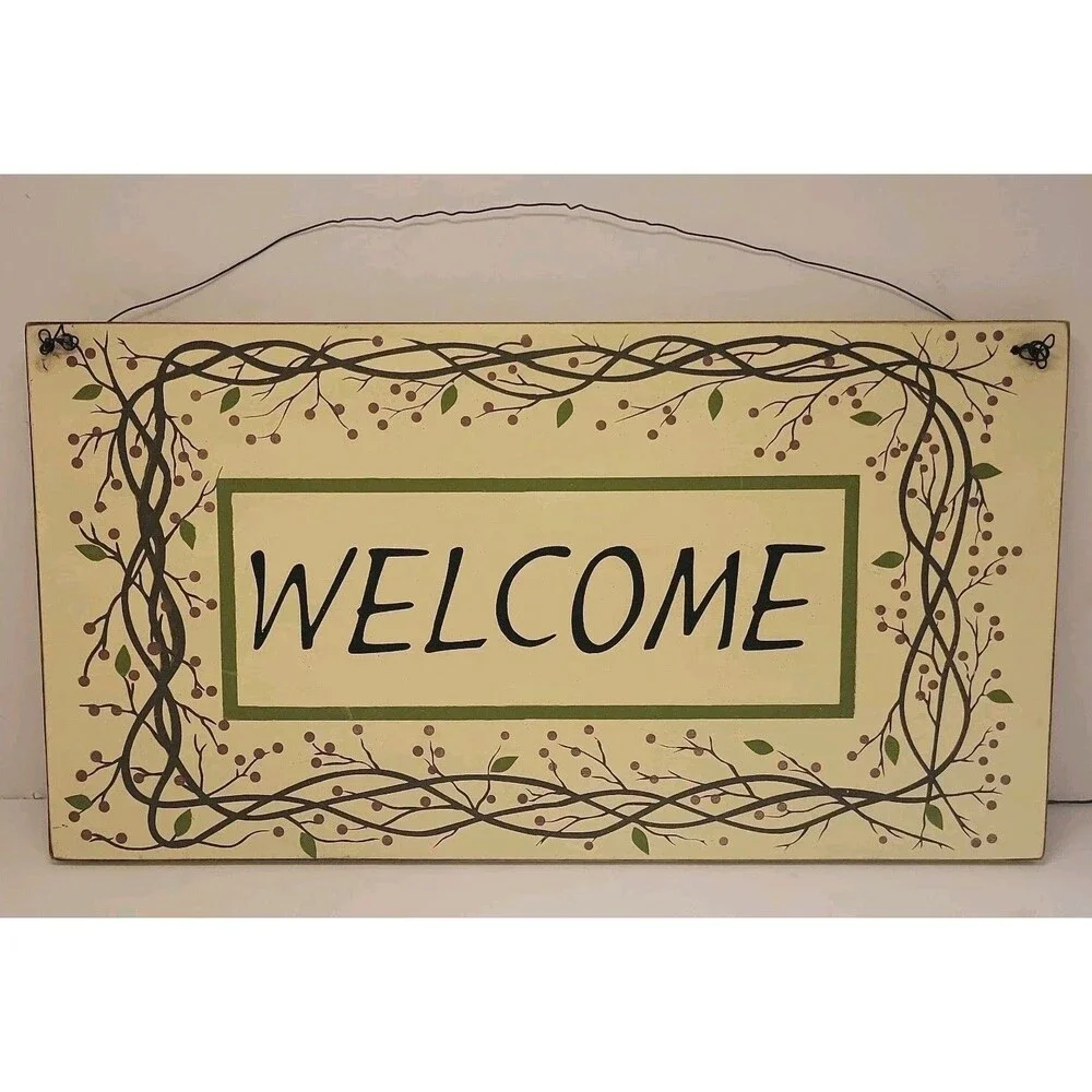 Wooden Hand Painted Decorative Hanging Welcome Sign Country Farmhouse Primitive